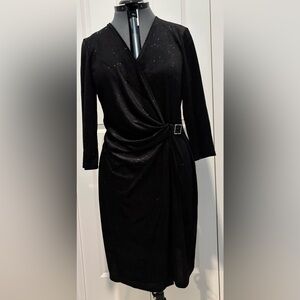 Anne Klein Black Long Sleeve Dress with Rhinestone Buckle